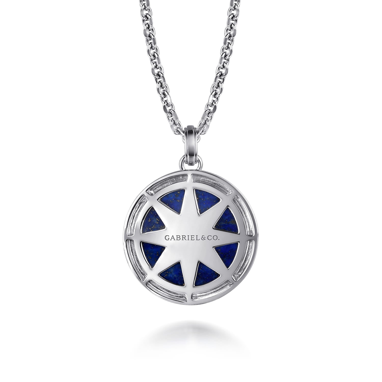Gabriel & Co. Polaris Sterling Silver Diamond and Lapis Compass Pendant Men's Necklace 22 Inch
