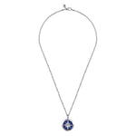 Gabriel & Co. Polaris Sterling Silver Diamond and Lapis Compass Pendant Men's Necklace 22 Inch