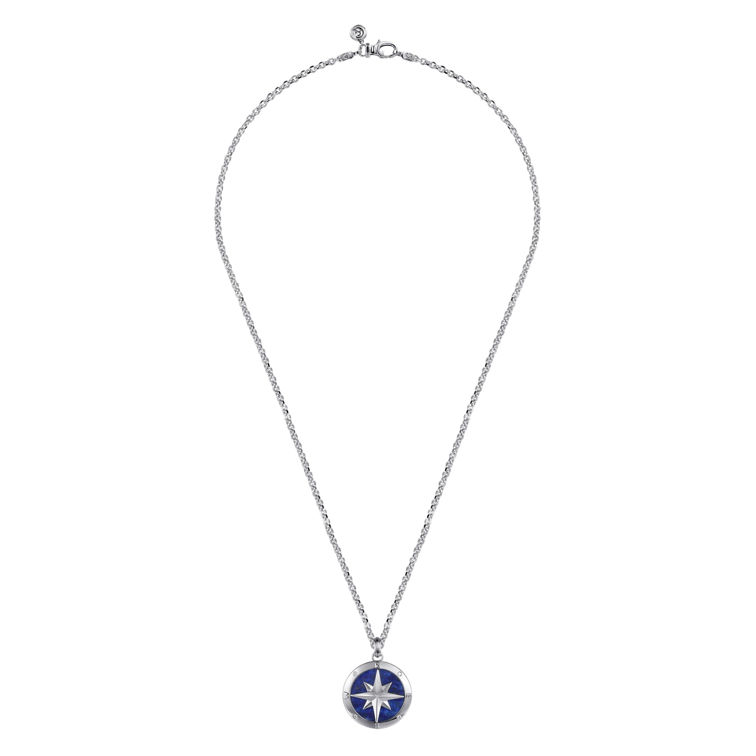 Gabriel & Co. Polaris Sterling Silver Diamond and Lapis Compass Pendant Men's Necklace 22 Inch