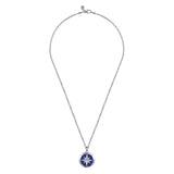 Gabriel & Co. Polaris Sterling Silver Diamond and Lapis Compass Pendant Men's Necklace 22 Inch