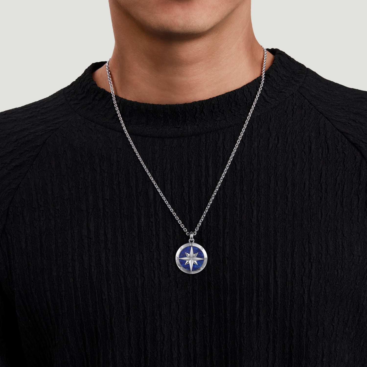 Gabriel & Co. Polaris Sterling Silver Diamond and Lapis Compass Pendant Men's Necklace 22 Inch