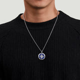 Gabriel & Co. Polaris Sterling Silver Diamond and Lapis Compass Pendant Men's Necklace 22 Inch