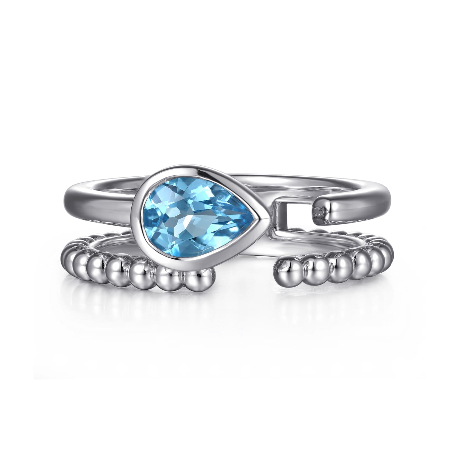Gabriel & Co. Bujukan Sterling Silver Pear Swiss Blue Topaz Open Ring
