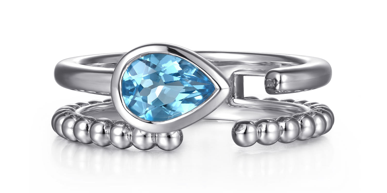 Gabriel & Co. Bujukan Sterling Silver Pear Swiss Blue Topaz Open Ring