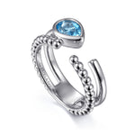 Gabriel & Co. Bujukan Sterling Silver Pear Swiss Blue Topaz Open Ring