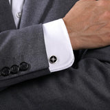 925 Sterling Silver Round Compass Cufflinks Diamond and Onyx In-Store