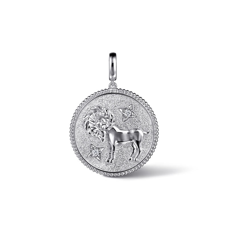 925 Sterling Silver White Sapphire Bujukan Zodiac Medallion Pendant With Detachable Bail