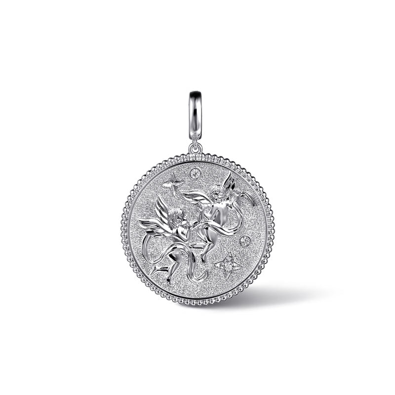 925 Sterling Silver White Sapphire Bujukan Zodiac Medallion Pendant With Detachable Bail