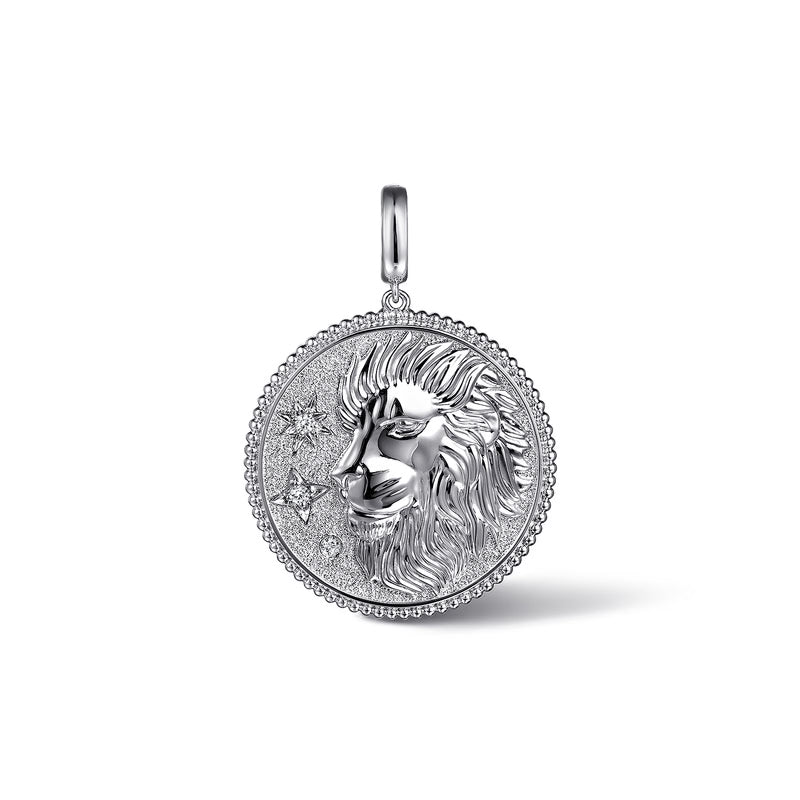 925 Sterling Silver White Sapphire Bujukan Zodiac Medallion Pendant With Detachable Bail