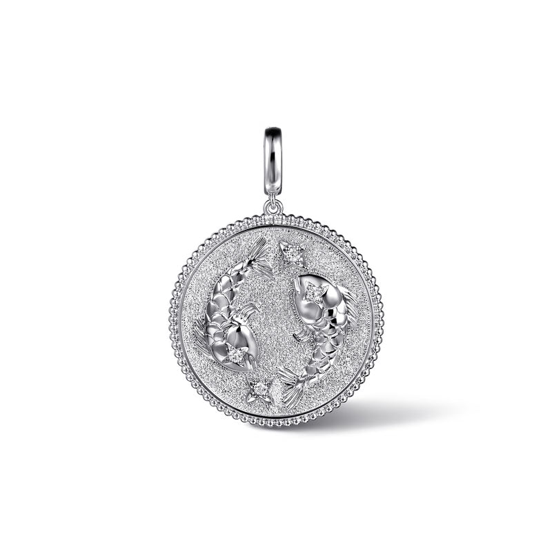 925 Sterling Silver White Sapphire Bujukan Zodiac Medallion Pendant With Detachable Bail