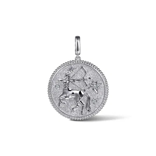 925 Sterling Silver White Sapphire Bujukan Zodiac Medallion Pendant With Detachable Bail