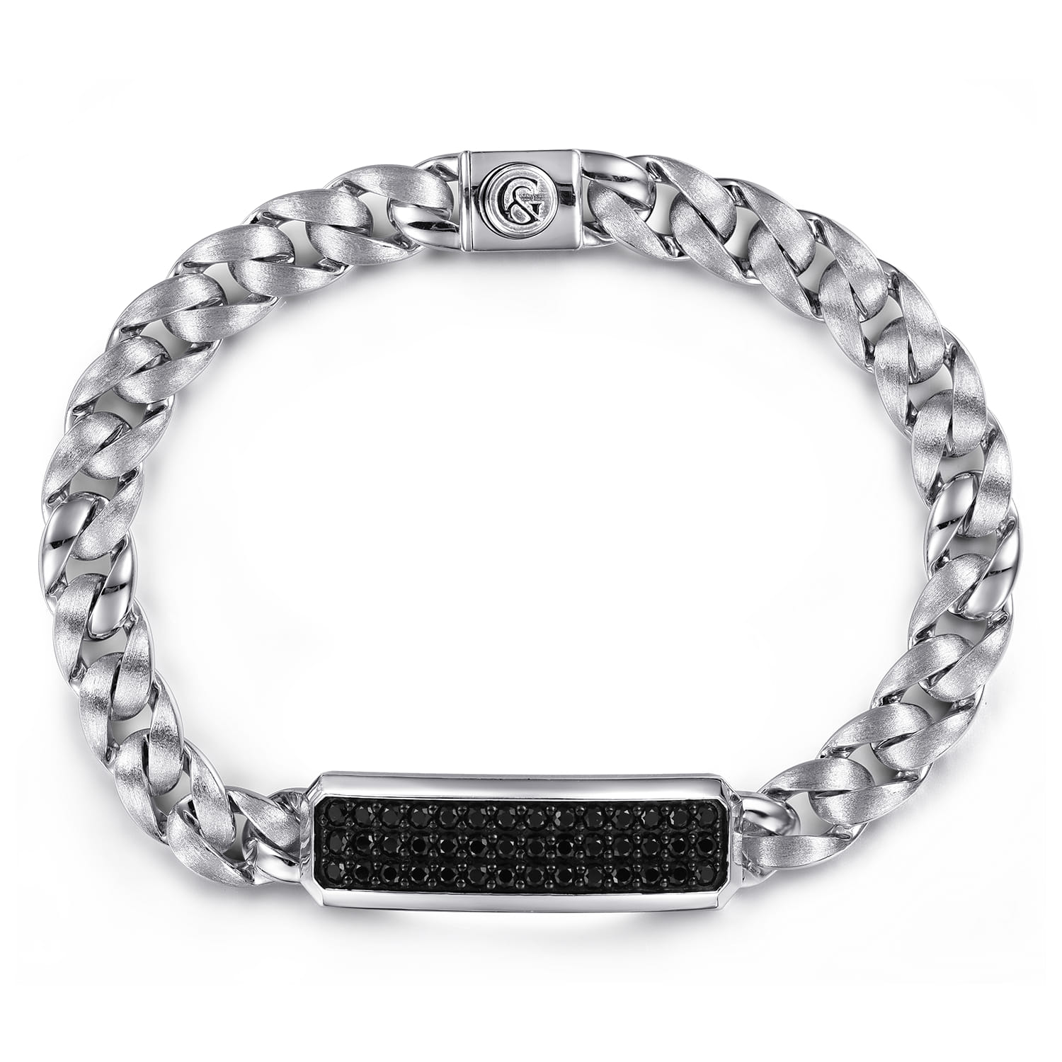 Gabriel & Co. Sterling Silver and Black Spinel Men's ID Bracelet