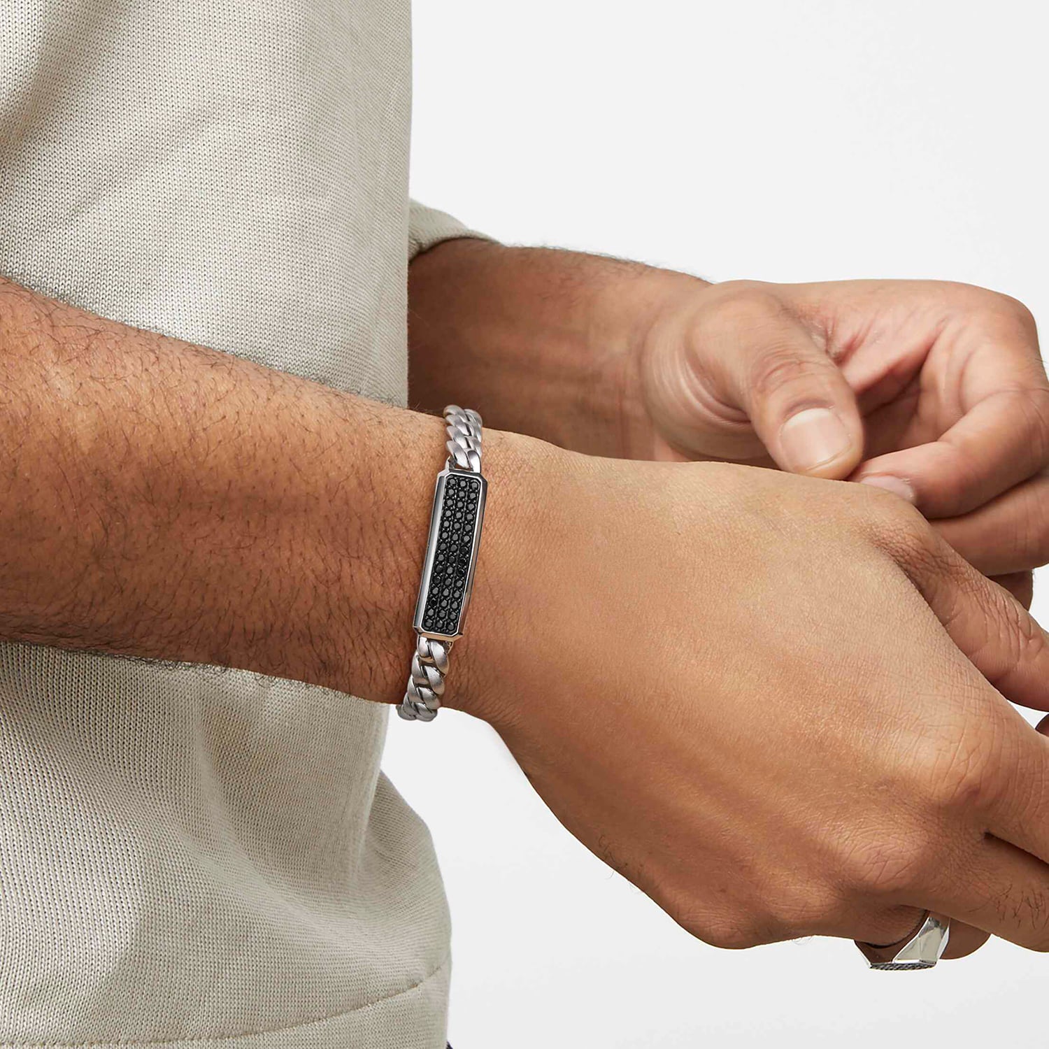 Gabriel & Co. Sterling Silver and Black Spinel Men's ID Bracelet