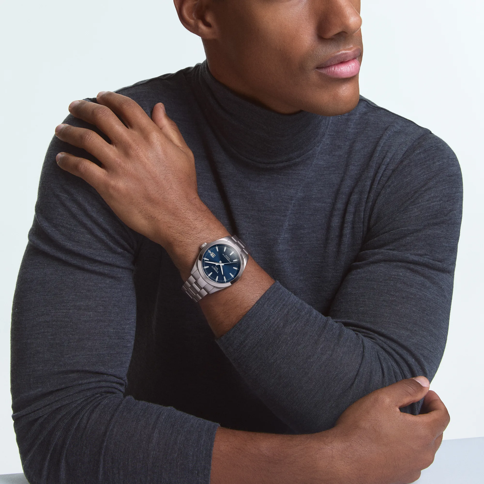 Tissot Gentleman Powermatic 80 blue dial on the wrist