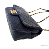 Chanel Black Lambskin Medium Red Stitching Single Flap Double Chain Bag Pre-Owned