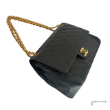 Chanel Vintage Classic Double Flap Bag Black Quilted Lambskin Bijoux Chain Burgundy Interior Pre-Owned