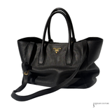 Prada Vitello Daino Black Pebbled Leather Tote & Shoulder Bag Pre-Owned