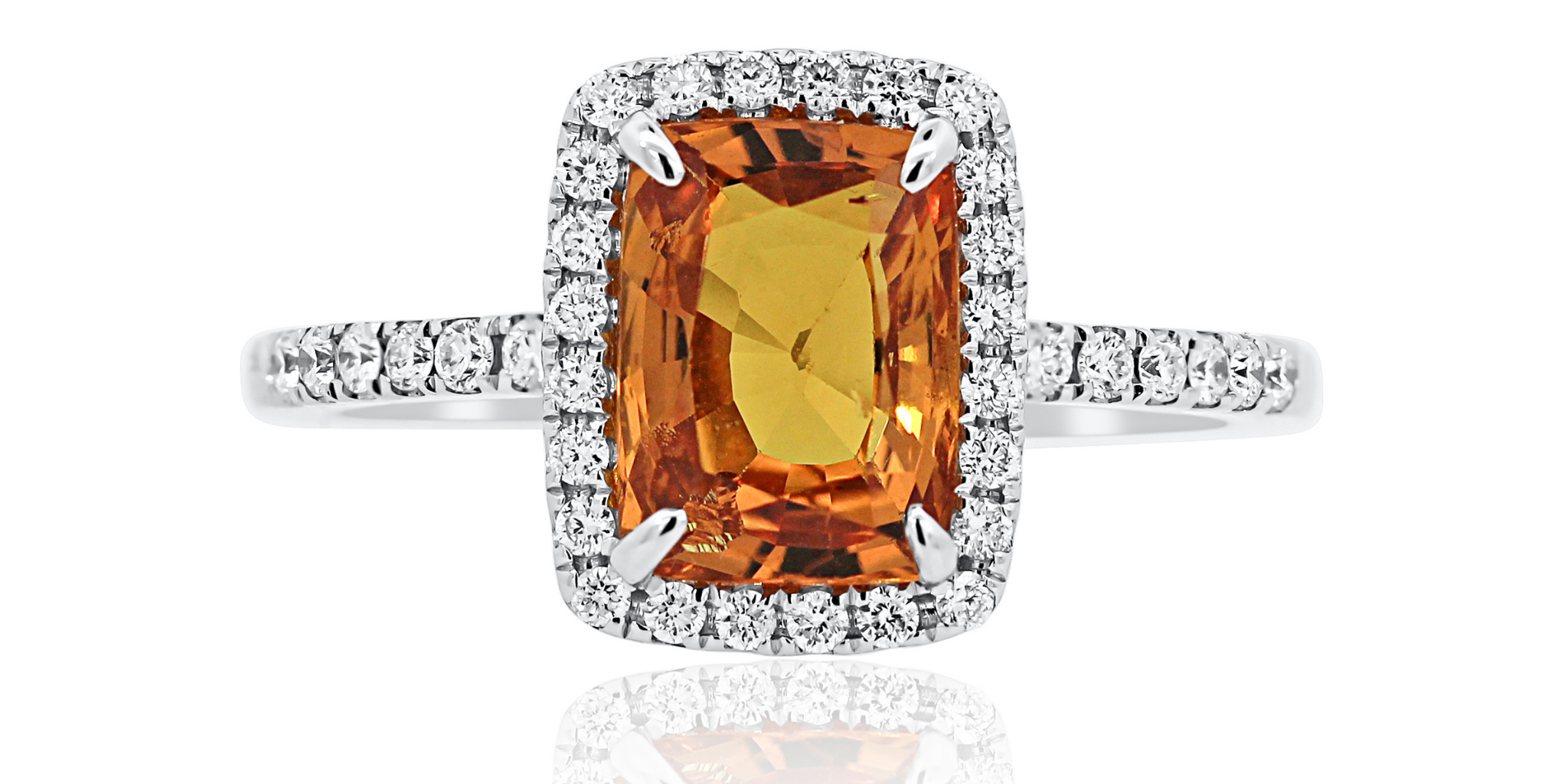 Decoage 18K White Gold Emerald and Yellow Sapphire Diamond Halo Ring