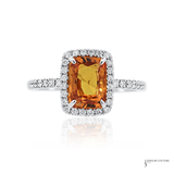 18K White Gold Emerald Yellow Sapphire Diamond Halo Ring