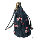 Authentic Miu Miu Denim Floral Bucket Shoulder Bag with Leather Trim – Designer Crossbody Handbag