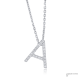14K White Gold Diamond Letter “A” Necklace – Initial Pendant with 18” Chain