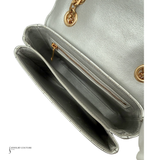 Celine Silver Quilted C Bag – Pre-Owned Calfskin Leather Shoulder Bag with Gold Chain | Authentic Designer Handbag | Luxury Celine Crossbody Purse