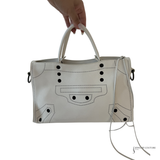 BALENCIAGA  Veau Soyeux Perforated Blackout Hardware S City White Motocross Perforated Bag Pre-Owned