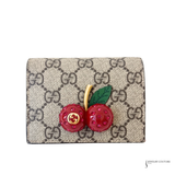 Authentic Gucci GG Supreme Monogram Cherry Card Case Wallet in Hibiscus Red | Pre-Owned