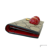 Authentic Gucci GG Supreme Monogram Cherry Card Case Wallet in Hibiscus Red | Pre-Owned