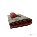Authentic Gucci GG Supreme Monogram Cherry Card Case Wallet in Hibiscus Red | Pre-Owned