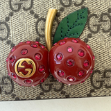 Authentic Gucci GG Supreme Monogram Cherry Card Case Wallet in Hibiscus Red | Pre-Owned