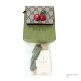 Authentic Gucci GG Supreme Monogram Cherry Card Case Wallet in Hibiscus Red | Pre-Owned