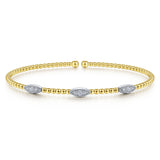 14K White-Yellow Gold Bujukan Diamond Marquise Stations Bangle