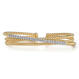 14K White-Yellow Gold Bujukan Diamond Criss Cross Bangle