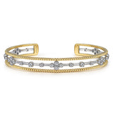 14K White and Yellow Gold Diamond Bujukan Cuff Bangle