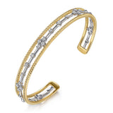 14K White and Yellow Gold Diamond Bujukan Cuff Bangle