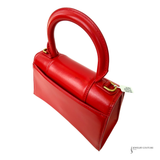 Authentic Balenciaga Small Hourglass Top Handle Bag in Bright Red Shiny Box Calfskin Pre-Owned