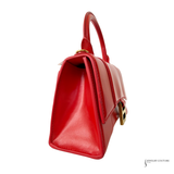 Authentic Balenciaga Small Hourglass Top Handle Bag in Bright Red Shiny Box Calfskin Pre-Owned