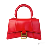 Authentic Balenciaga Small Hourglass Top Handle Bag in Bright Red Shiny Box Calfskin Pre-Owned