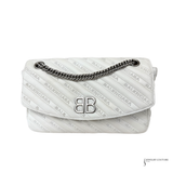 Balenciaga BB Monogram Quilted Matelassé Leather Chain Shoulder Bag Off-White Pre-Owned