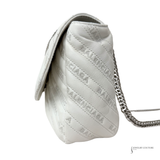 Balenciaga BB Monogram Quilted Matelassé Leather Chain Shoulder Bag Off-White Pre-Owned