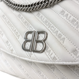 Balenciaga BB Monogram Quilted Matelassé Leather Chain Shoulder Bag Off-White Pre-Owned