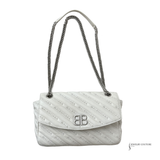 Balenciaga BB Monogram Quilted Matelassé Leather Chain Shoulder Bag Off-White Pre-Owned