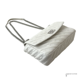 Balenciaga BB Monogram Quilted Matelassé Leather Chain Shoulder Bag Off-White Pre-Owned