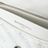 Balenciaga BB Monogram Quilted Matelassé Leather Chain Shoulder Bag Off-White Pre-Owned
