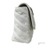 Balenciaga BB Monogram Quilted Matelassé Leather Chain Shoulder Bag Off-White Pre-Owned