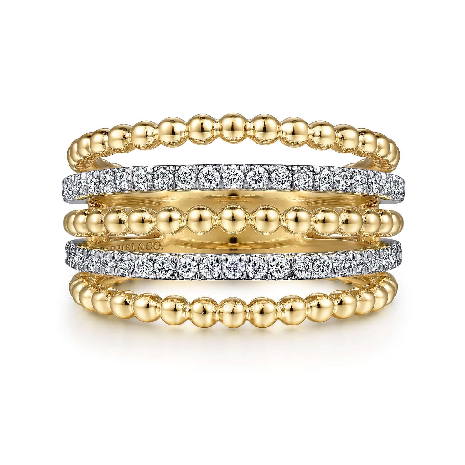 Gabriel & Co. LR51667M45JJ Bujukan beaded wide band diamond easy stackable ring in 14K two tone gold