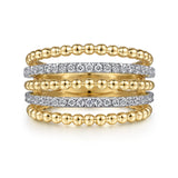 Gabriel & Co. LR51667M45JJ Bujukan beaded wide band diamond easy stackable ring in 14K two tone gold