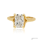 14K Yellow Gold Lab Grown Diamond Engagement Ring Hand-carved D/VVS2 Radiant Cut, Size 6.5 | Luxury Ethical Diamond Ring