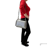 Chanel Gray Medium Quilted Perforated Metallic Lambskin Boy Flap Brown Dark grey